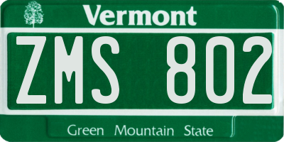 VT license plate ZMS802