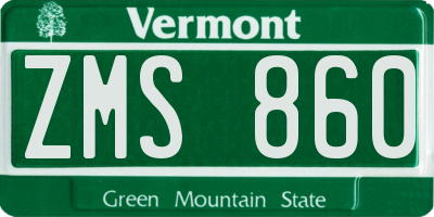 VT license plate ZMS860