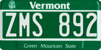 VT license plate ZMS892