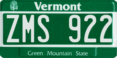 VT license plate ZMS922