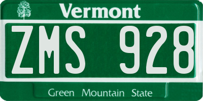 VT license plate ZMS928