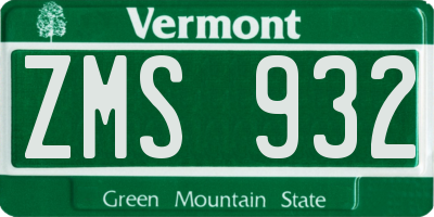 VT license plate ZMS932