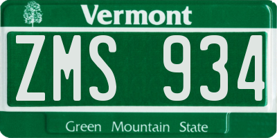 VT license plate ZMS934
