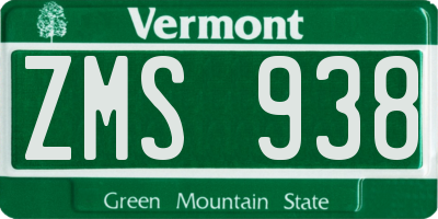 VT license plate ZMS938