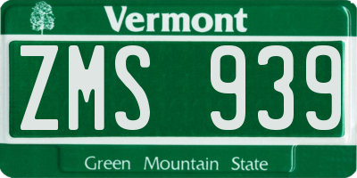 VT license plate ZMS939