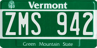 VT license plate ZMS942