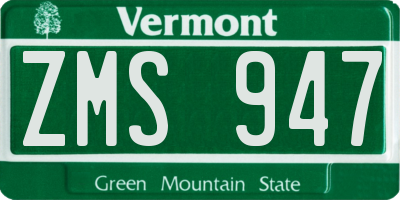 VT license plate ZMS947