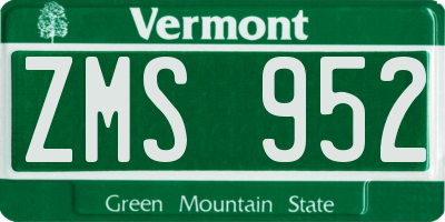 VT license plate ZMS952