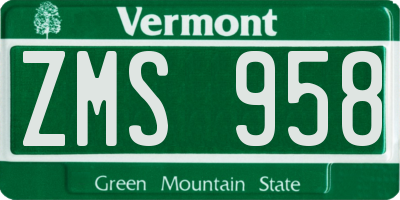 VT license plate ZMS958