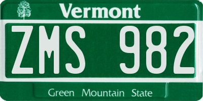 VT license plate ZMS982