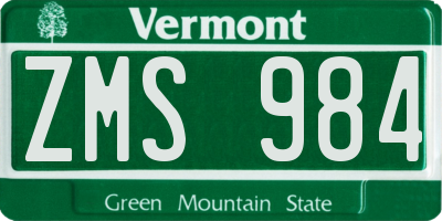 VT license plate ZMS984