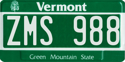 VT license plate ZMS988