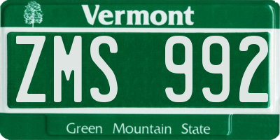 VT license plate ZMS992