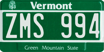 VT license plate ZMS994