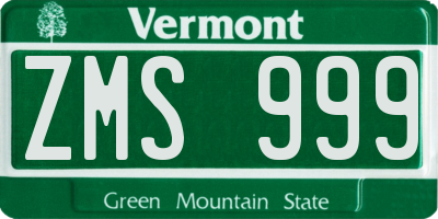 VT license plate ZMS999