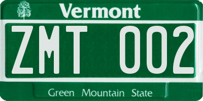 VT license plate ZMT002