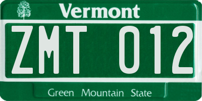 VT license plate ZMT012
