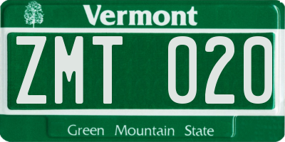 VT license plate ZMT020