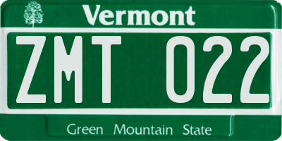VT license plate ZMT022