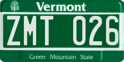 VT license plate ZMT026