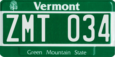 VT license plate ZMT034
