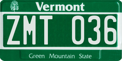 VT license plate ZMT036