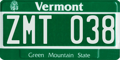 VT license plate ZMT038