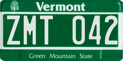 VT license plate ZMT042