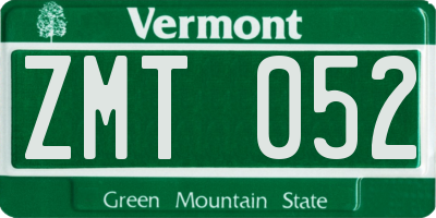 VT license plate ZMT052