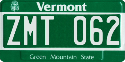 VT license plate ZMT062