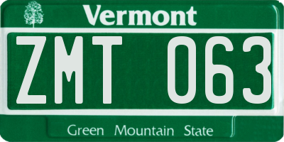 VT license plate ZMT063