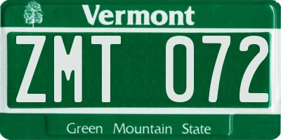 VT license plate ZMT072