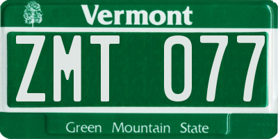 VT license plate ZMT077