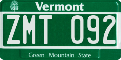 VT license plate ZMT092