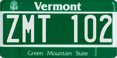 VT license plate ZMT102