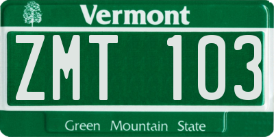 VT license plate ZMT103