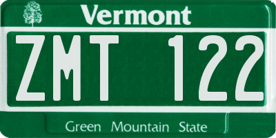 VT license plate ZMT122