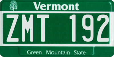VT license plate ZMT192