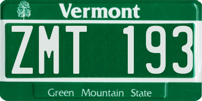 VT license plate ZMT193