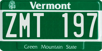 VT license plate ZMT197