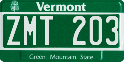 VT license plate ZMT203