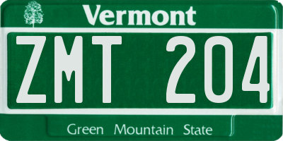 VT license plate ZMT204