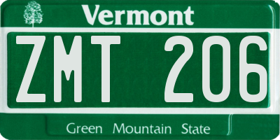 VT license plate ZMT206