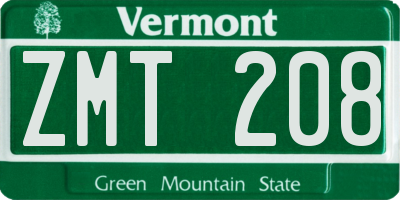 VT license plate ZMT208