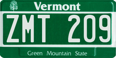 VT license plate ZMT209