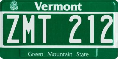 VT license plate ZMT212