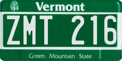VT license plate ZMT216