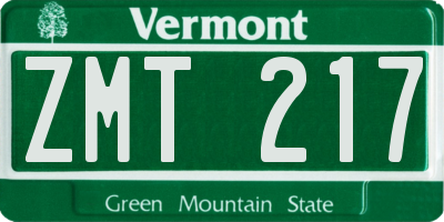 VT license plate ZMT217