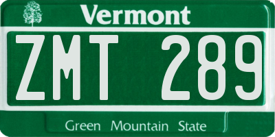VT license plate ZMT289
