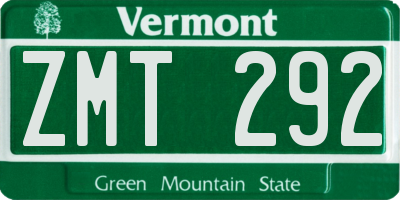 VT license plate ZMT292